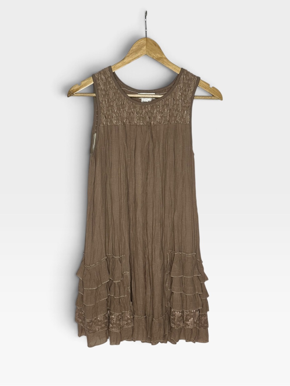 Paisley Vine Tiered Ruffle Lace Trim Mini Dress S